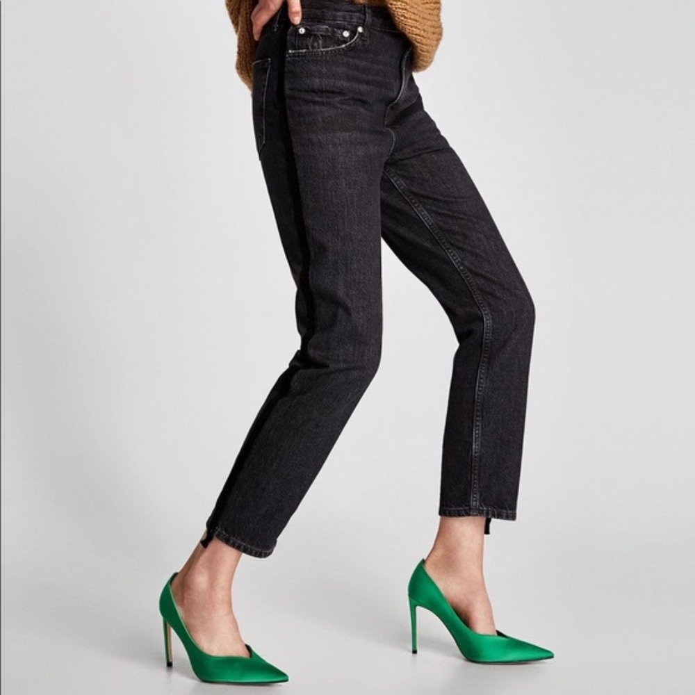 🟠 NWOT Zara high rise crop velvet stripe mom jeans 4